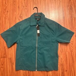 Fashion Nova Green Short-Sleeve Zip Shirt Jacket